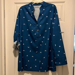 Emery Rose Blue Shirt with Bird Design